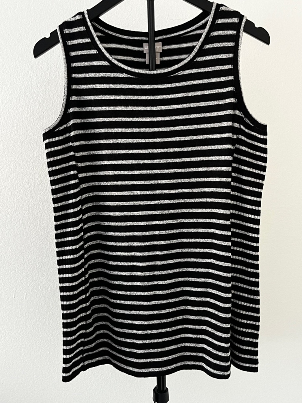 Chico’s Metallic Stripe Tank ✨ Black & Silver | Dressy Casual Top (US 4-6)